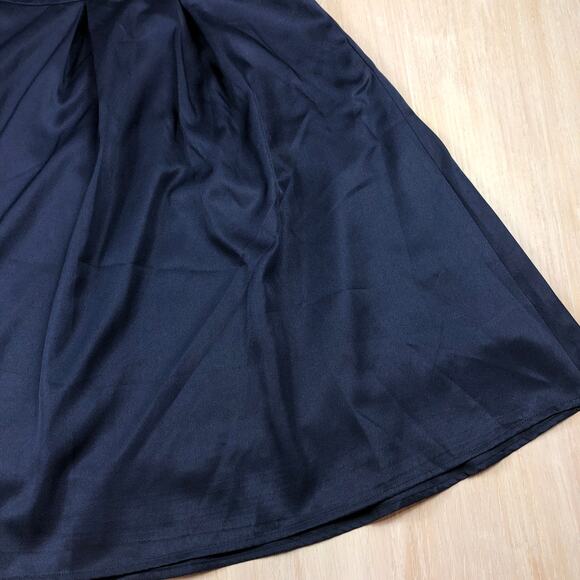 NWT Yige Dark Blue High Waist Flared Pleated Chic Office Workwear Midi Skirt 8 - Picture 4 of 10